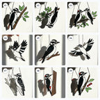 Handmade stained glass downy woodpecker suncatcher, realistic black and white bird window hanging, red headed woodpecker art, bird watcher gift for men.