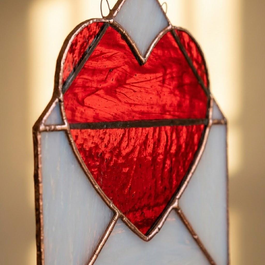 Handmade stained glass love letter envelope with red heart, romantic suncatcher for girlfriend, long distance relationship gift, valentine decor.