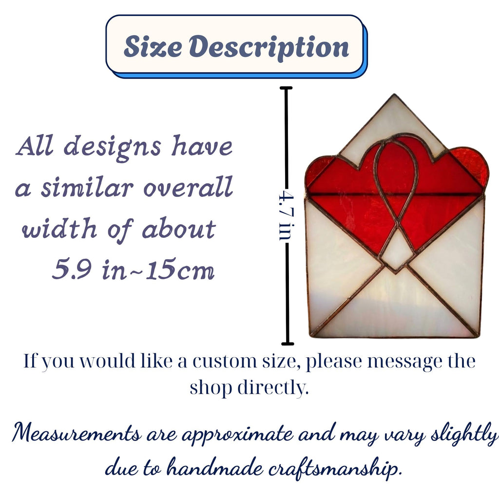 Handmade stained glass love letter envelope with red heart, romantic suncatcher for girlfriend, long distance relationship gift, valentine decor.