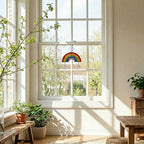 Handmade stained glass rainbow suncatcher with personalized wooden name tag, rainbow bridge pet memorial gift for dog or cat loss, hanging glass hearts.