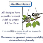 Stained glass Black-capped Chickadee bird suncatcher on branch hanging on window, handmade Maine and Massachusetts state bird gift, realistic nature decor by LuzyGlassArt.