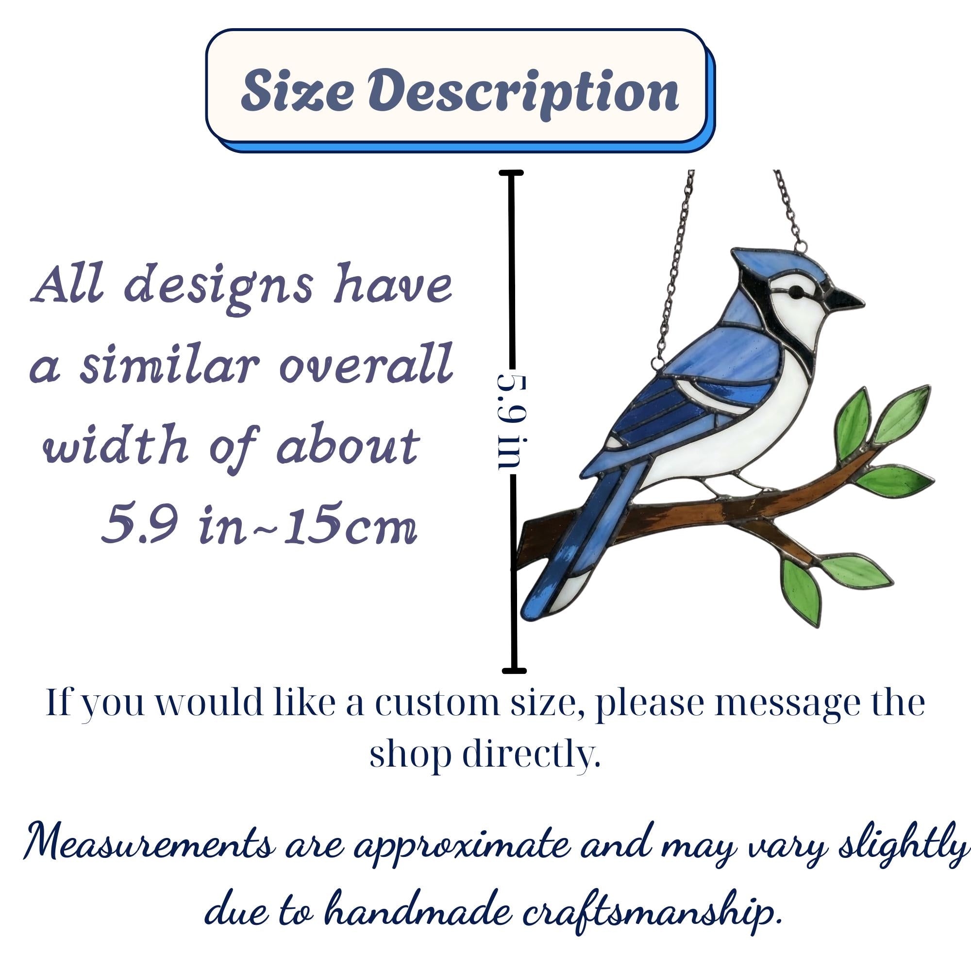 Stained glass Blue Jay bird suncatcher on branch hanging on window casting blue shadows, handmade realistic nature decor for birdwatchers by LuzyGlassArt.