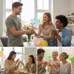 Handmade stained glass double heart plant stakes in flower pot, red and white hearts for valentine gift, plant lover decor with gift box packaging.