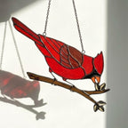 Stained glass Northern Cardinal red bird suncatcher hanging on window, handmade memorial sympathy gift for loss of loved one, Christmas holiday home decor by LuzyGlassArt.