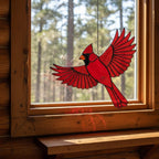 Stained glass Northern Cardinal red bird suncatcher hanging on window, handmade memorial sympathy gift for loss of loved one, Christmas holiday home decor by LuzyGlassArt.