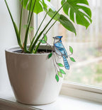 Stained Glass Bird Plant Stake, Hummingbird Cardinal Suncatcher, Indoor Garden Pot Decor, Butterfly Flower Pot Sitter, Gift for Mom Grandma