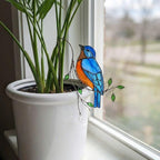 Stained Glass Bird Plant Stake, Hummingbird Cardinal Suncatcher, Indoor Garden Pot Decor, Butterfly Flower Pot Sitter, Gift for Mom Grandma
