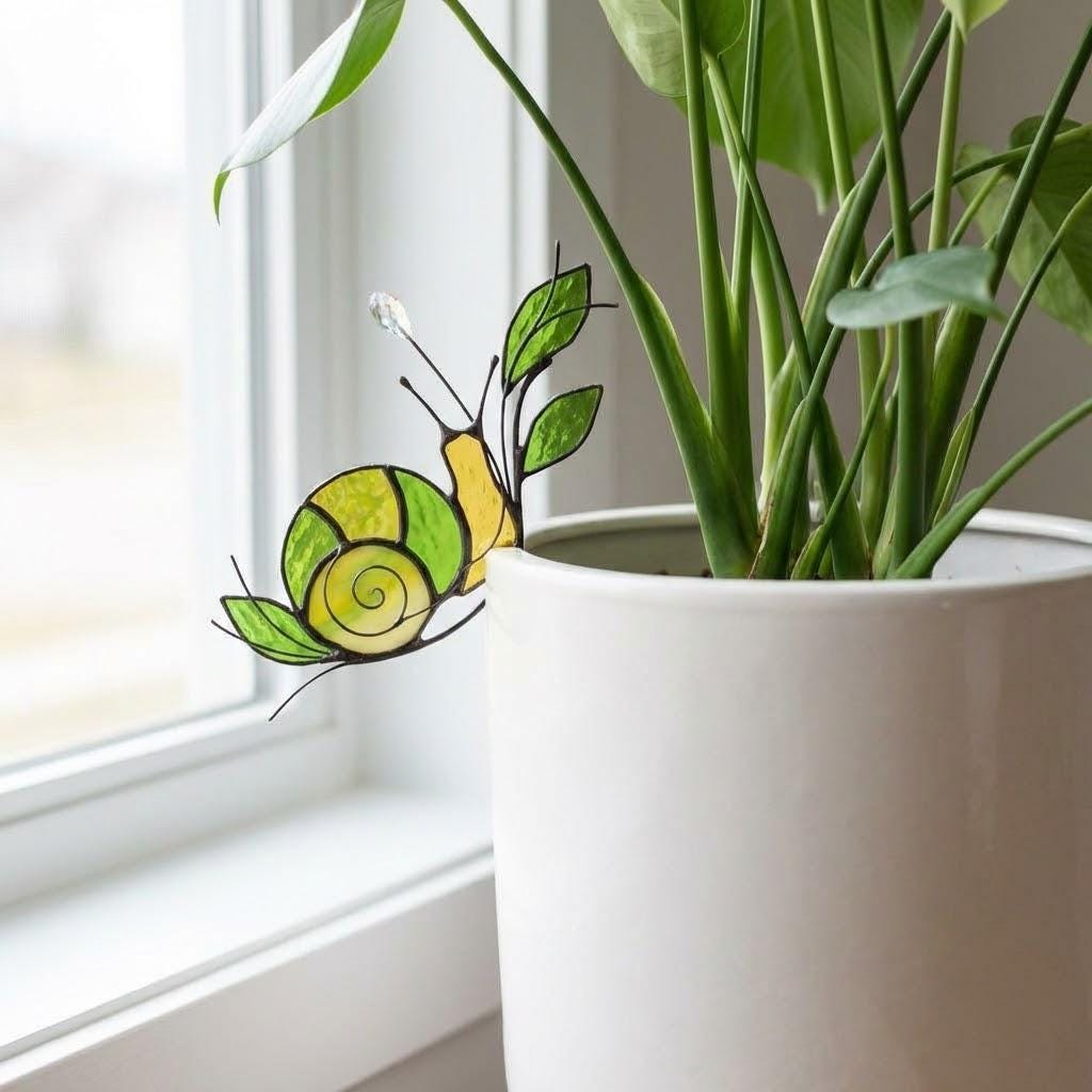Stained Glass Bird Plant Stake, Hummingbird Cardinal Suncatcher, Indoor Garden Pot Decor, Butterfly Flower Pot Sitter, Gift for Mom Grandma