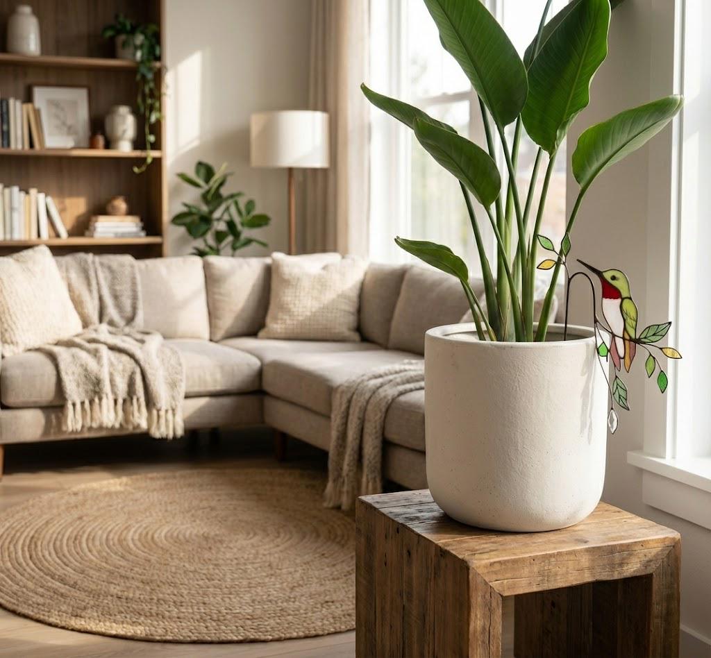 Hummingbird Stained Glass Plant Stake | Cardinal Memorial Gift | Butterfly Suncatcher | Indoor Garden Pot Decor | Mother's Day Gift for Mom