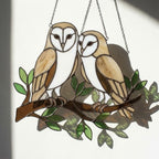 Barn Owl Stained Glass Suncatcher | Woodland Nursery Decor | Bird Lover Gift for Mom | Cottagecore Window Hanging | White Nature Art