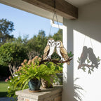 Barn Owl Stained Glass Suncatcher | Woodland Nursery Decor | Bird Lover Gift for Mom | Cottagecore Window Hanging | White Nature Art