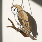 Barn Owl Stained Glass Suncatcher | Woodland Nursery Decor | Bird Lover Gift for Mom | Cottagecore Window Hanging | White Nature Art