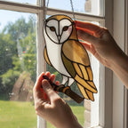 Barn Owl Stained Glass Suncatcher | Woodland Nursery Decor | Bird Lover Gift for Mom | Cottagecore Window Hanging | White Nature Art