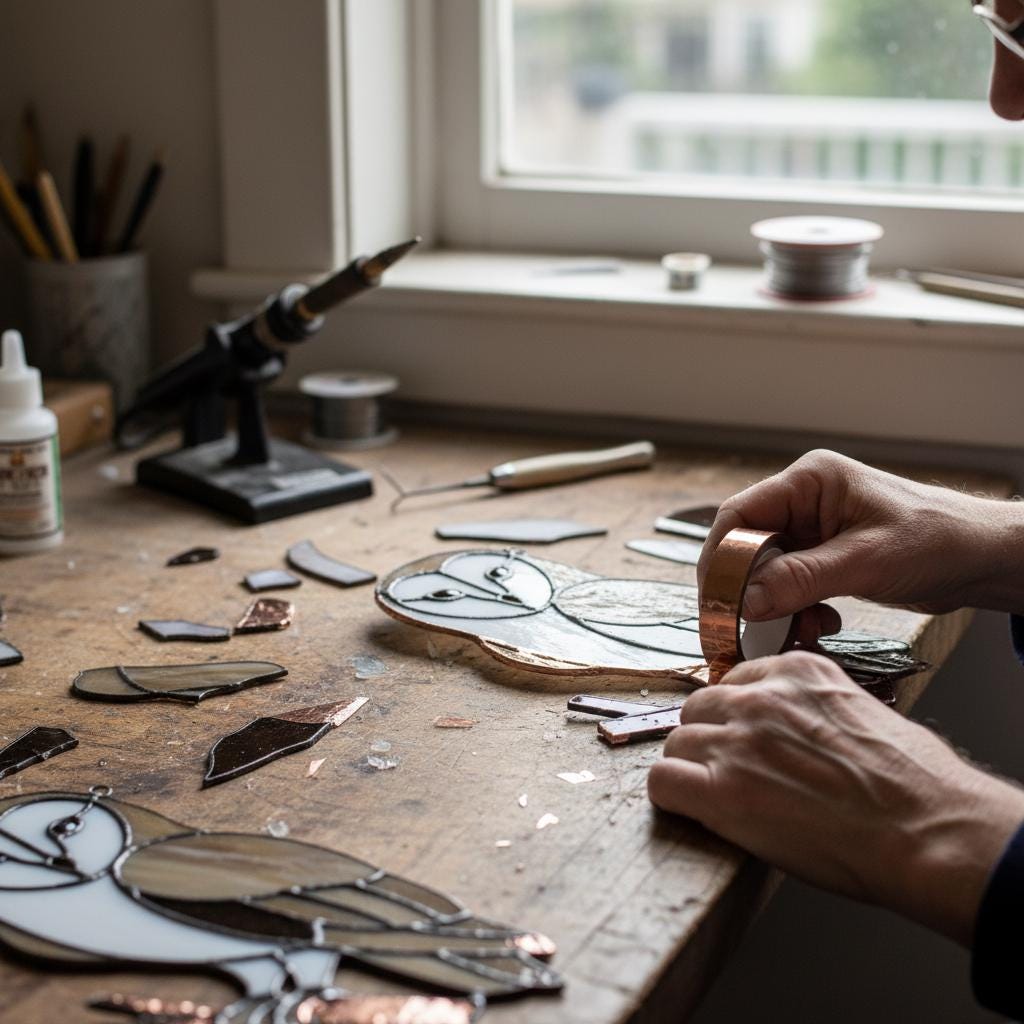 Barn Owl Stained Glass Suncatcher | Woodland Nursery Decor | Bird Lover Gift for Mom | Cottagecore Window Hanging | White Nature Art