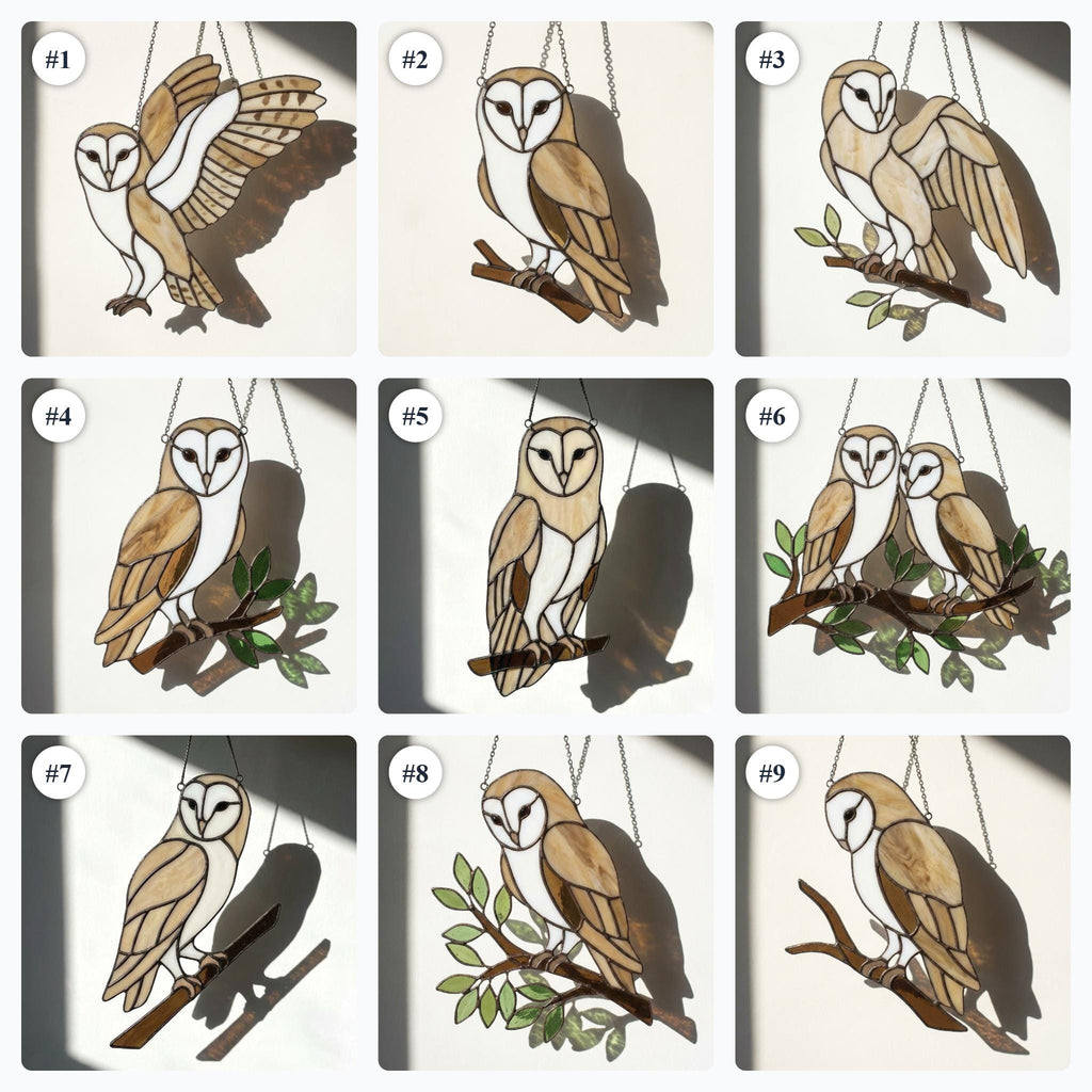 Barn Owl Stained Glass Suncatcher | Woodland Nursery Decor | Bird Lover Gift for Mom | Cottagecore Window Hanging | White Nature Art