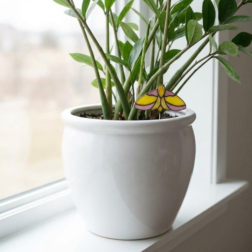 Stained Glass Moth Plant Stake | Luna Moth Pot Sitter | Butterfly Indoor Garden Decor | Plant Lover Gift | Flower Pot Accessories | 1 Pc