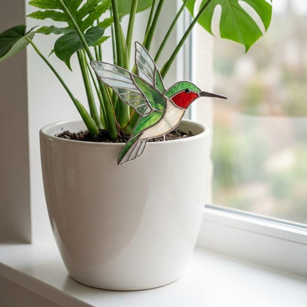 Handmade Stained Glass Butterfly Stake | Flower Pot Suncatcher | Fairy Garden Accessories | Plant Mom Housewarming Gift, Valentine's Day