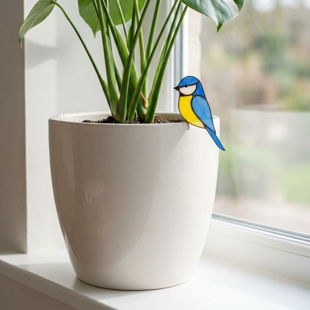 Stained Glass Butterfly Plant Stake - Monarch Blue Morpho Pot Decor - Indoor Planter Decoration - Garden Lover Gift for Mom -Valentine's Day