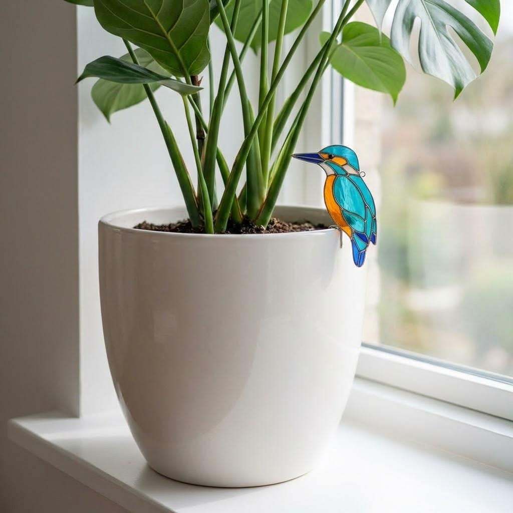 Stained Glass Butterfly Plant Stake - Monarch Blue Morpho Pot Decor - Indoor Planter Decoration - Garden Lover Gift for Mom -Valentine's Day