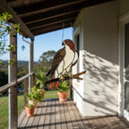 Handmade stained glass red tailed hawk suncatcher, realistic raptor bird window hanging, brown and rust wildlife decor, memorial gift for dad.