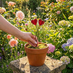Colorful stained glass heart plant stakes with green leaves in a flower pot, gift box packaging, garden decor for plant lovers.