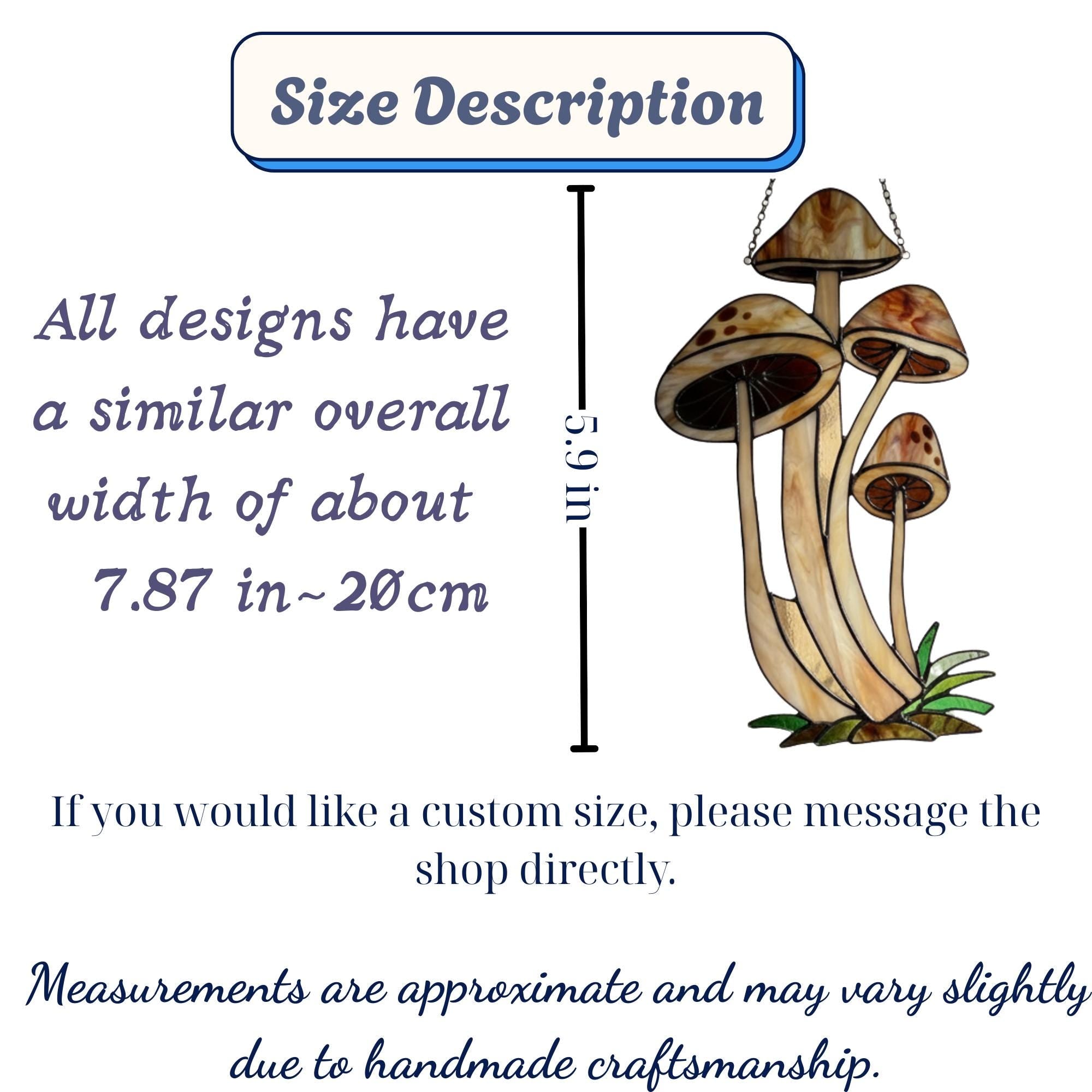 Handmade stained glass mushroom suncatcher with green grass base, colorful fungi window hanging, cottagecore forest decor for plant lovers.