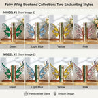Handmade stained glass fairy wing bookends on solid oak wood base, magical fantasy library decor, cicada wing book stand for reading nook.
