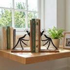 Pair of handmade stained glass dragon wing bookends on solid oak base, red and black fantasy decor, wyvern wings for bookshelf, fourth wing gift.