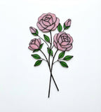 Handmade stained glass pink rose flower bouquet plant stake, 3d glass art for flower pot decoration, eternal flower gift for mother day, vase not included.