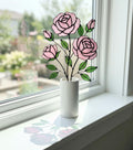 Handmade stained glass pink rose flower bouquet plant stake, 3d glass art for flower pot decoration, eternal flower gift for mother day, vase not included.