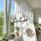 Handmade stained glass chinchilla suncatcher, cute white and grey rodent holding a branch, kawaii animal window hanging for pet lovers.