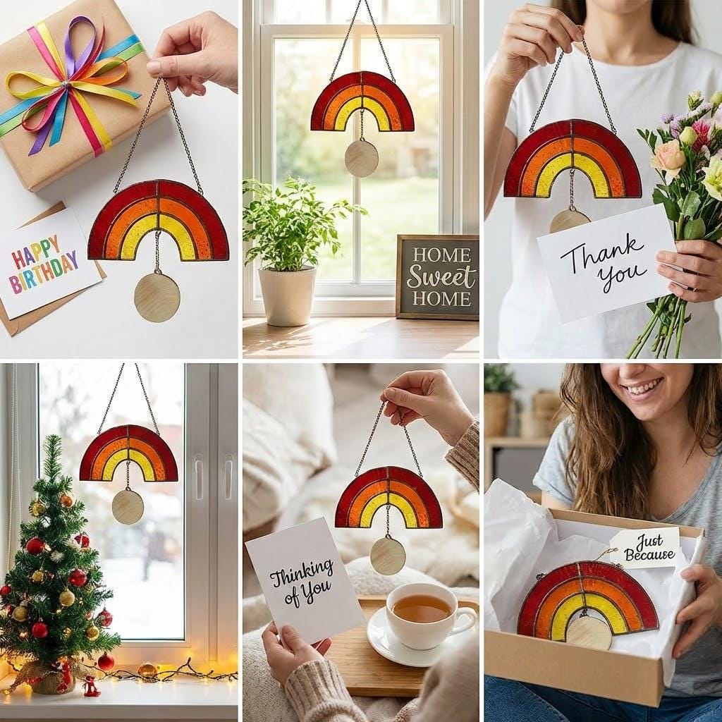 Stained Glass Rainbow Bridge Suncatcher | Personalized Pet Memorial Gift | Dog Cat Loss Sympathy | Window Hanging | Custom Name Tag Decor