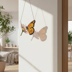Handmade stained glass monarch butterfly perched on pink cosmos flower suncatcher, hanging window ornament, spring nature decor gift for her.