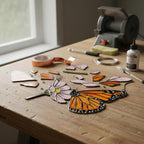 Handmade stained glass monarch butterfly perched on pink cosmos flower suncatcher, hanging window ornament, spring nature decor gift for her.