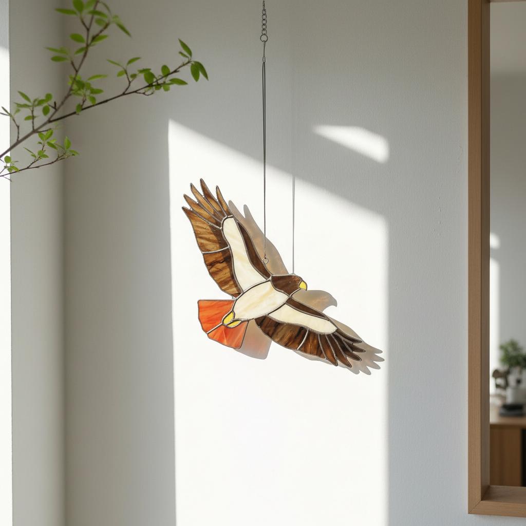 Handmade stained glass red tailed hawk suncatcher, realistic bird of prey window hanging, raptor wildlife decor gift for dad, father's day gift.