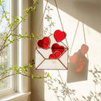 Handmade stained glass love letter envelope with red heart, romantic suncatcher for girlfriend, long distance relationship gift, valentine decor.