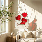 Handmade stained glass love letter envelope with red heart, romantic suncatcher for girlfriend, long distance relationship gift, valentine decor.