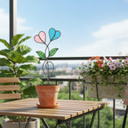 Handmade stained glass double heart plant stakes in flower pot, red and white hearts for valentine gift, plant lover decor with gift box packaging.