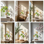 Handmade stained glass ginkgo biloba leaves sculpture standing on solid wood base, green and yellow botanical art for desk decor, japandi style gift.