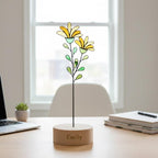 Handmade stained glass birth flower with wooden base, personalized name engraving, desk decor gift for mom and grandma