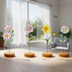 Handmade stained glass birth flower with engraved wooden base, personalized glass flower decor for birthday, mother’s day and memorial gift