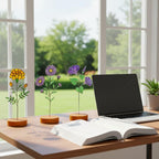 Handmade stained glass birth flower with engraved wooden base, personalized glass flower decor for birthday, mother’s day and memorial gift