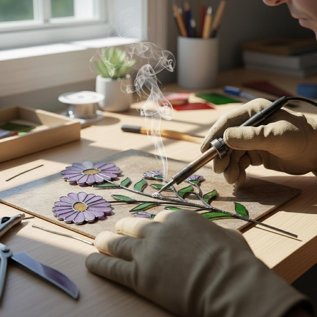 Handmade stained glass birth flower with engraved wooden base, personalized glass flower decor for birthday, mother’s day and memorial gift