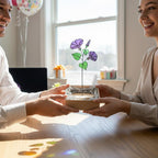 Handmade stained glass birth flower with engraved wooden base, personalized glass flower decor for birthday, mother’s day and memorial gift