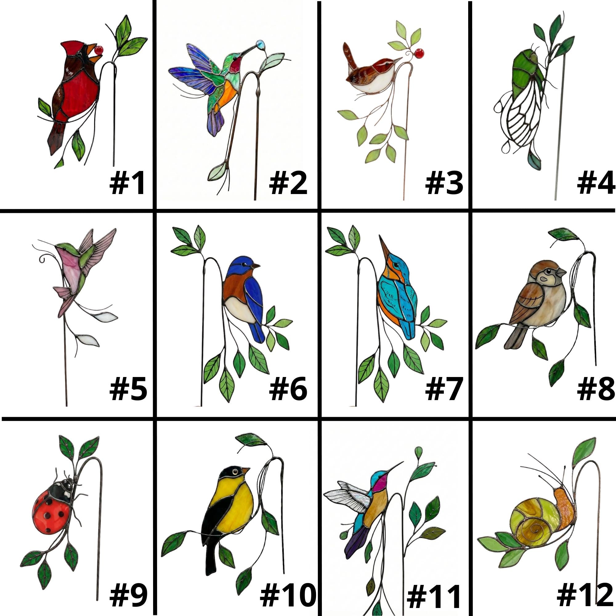 Handmade stained glass snail plant stake with amber shell and green leaves, cute cottagecore garden decor for indoor pots, gift for plant lover.