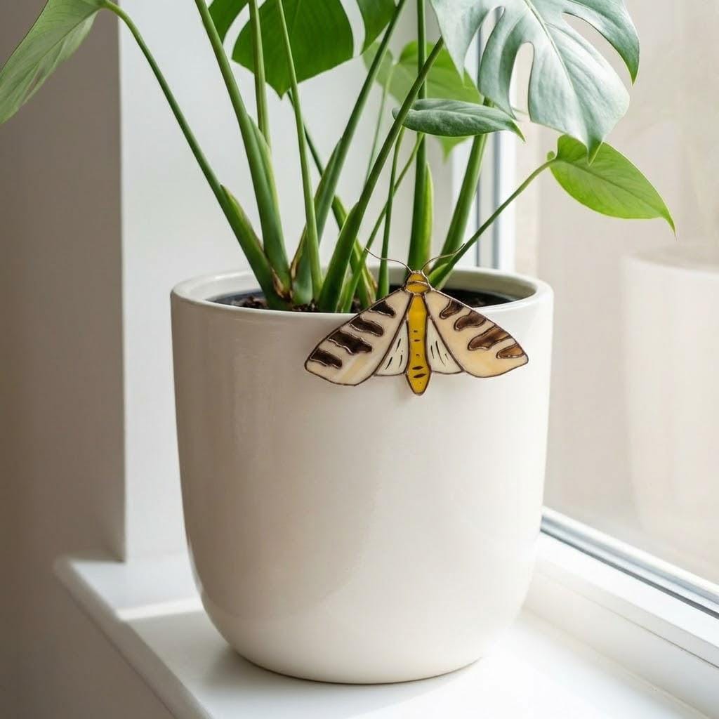 Stained Glass Moth Plant Stake | Luna Moth Pot Sitter | Butterfly Indoor Garden Decor | Plant Lover Gift | Flower Pot Accessories | 1 Pc