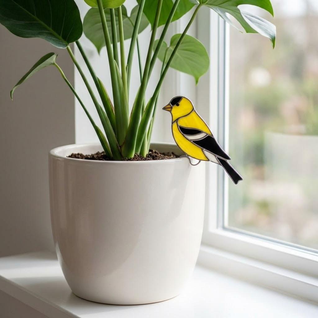 Stained Glass Butterfly Plant Stake - Monarch Blue Morpho Pot Decor - Indoor Planter Decoration - Garden Lover Gift for Mom -Valentine's Day