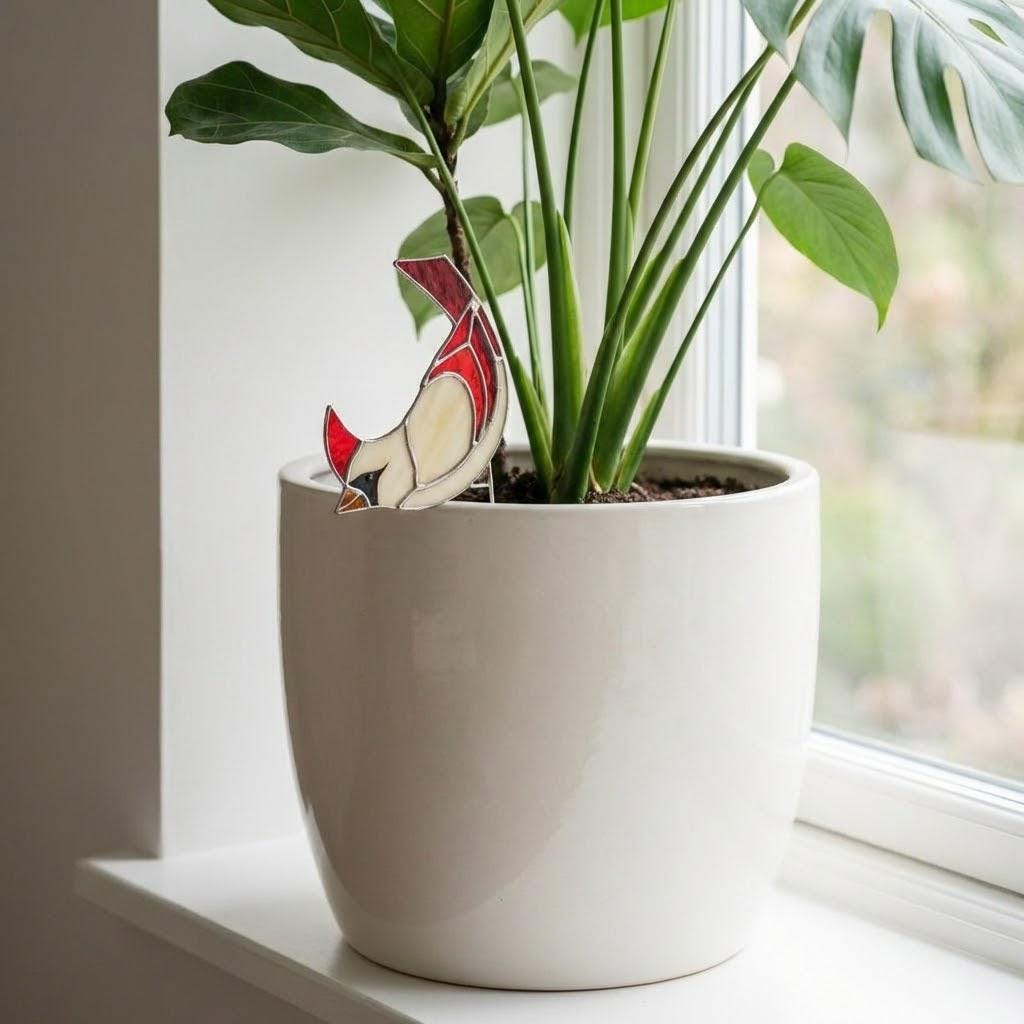 Stained Glass Butterfly Plant Stake - Monarch Blue Morpho Pot Decor - Indoor Planter Decoration - Garden Lover Gift for Mom -Valentine's Day