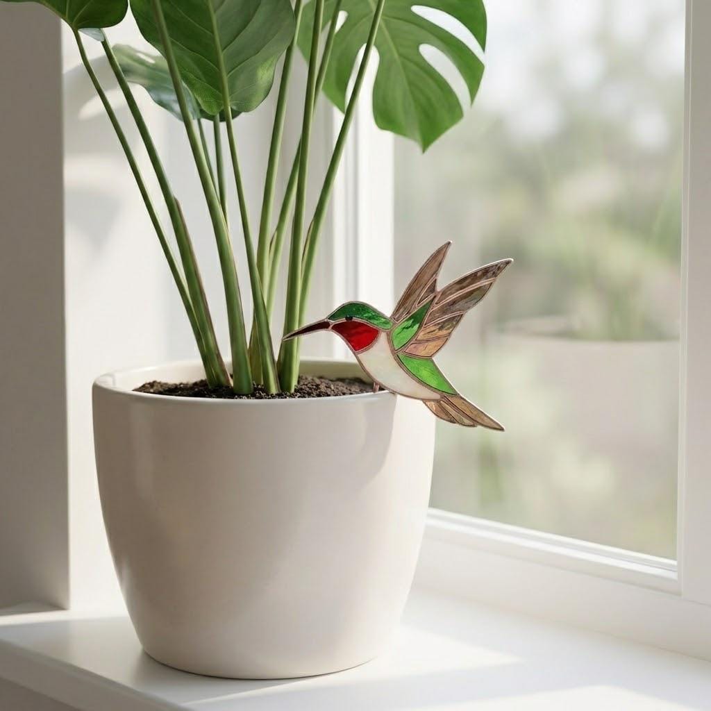 Stained Glass Butterfly Plant Stake - Monarch Blue Morpho Pot Decor - Indoor Planter Decoration - Garden Lover Gift for Mom -Valentine's Day