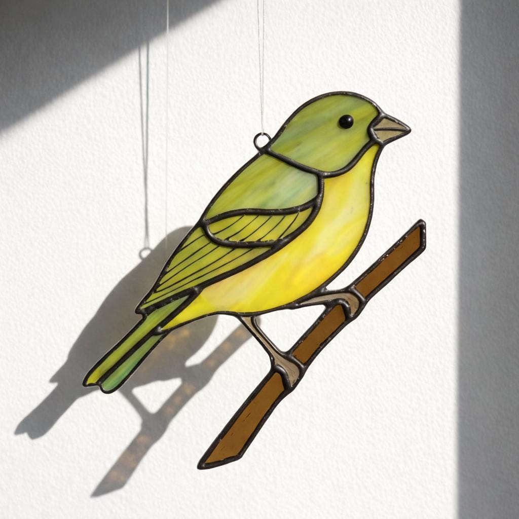 Handmade stained glass painted bunting bird suncatcher window hanging, colorful blue red green bird art, birdwatcher gift for dad or mom, spring nature decor.